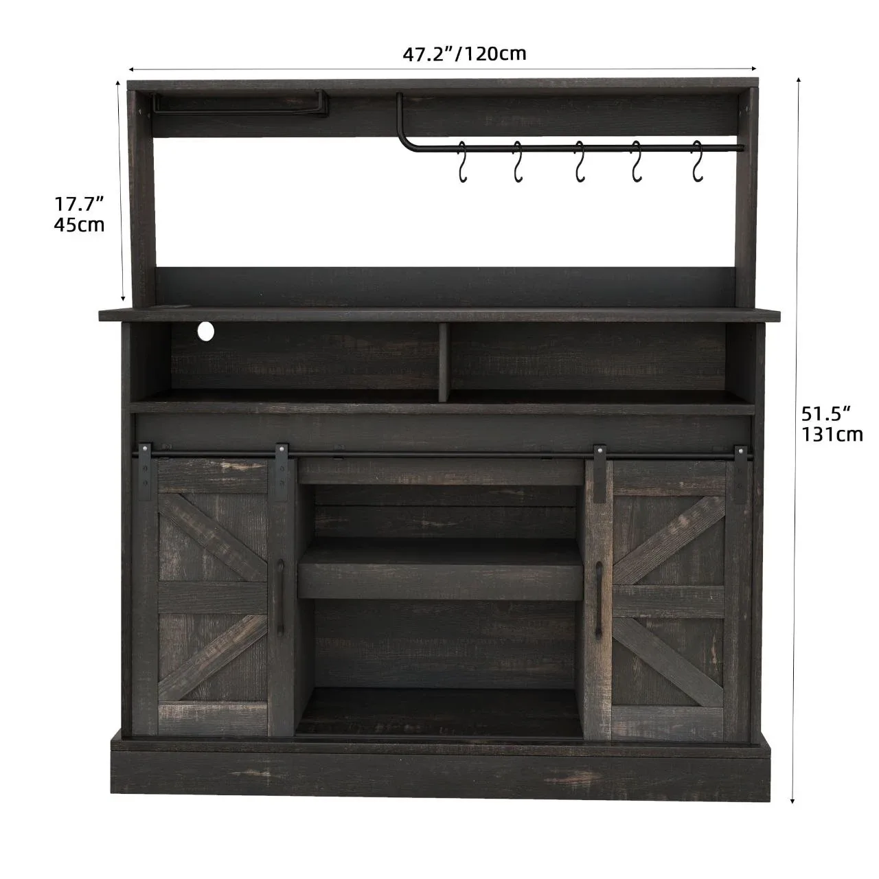 Rustic Black Bar Cabinet with Sliding Doors image indicator(2)