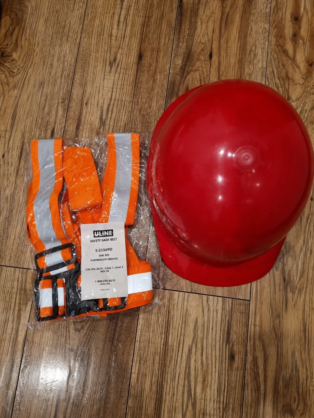 Uline Safety Sash Belt & Red Hard Hat