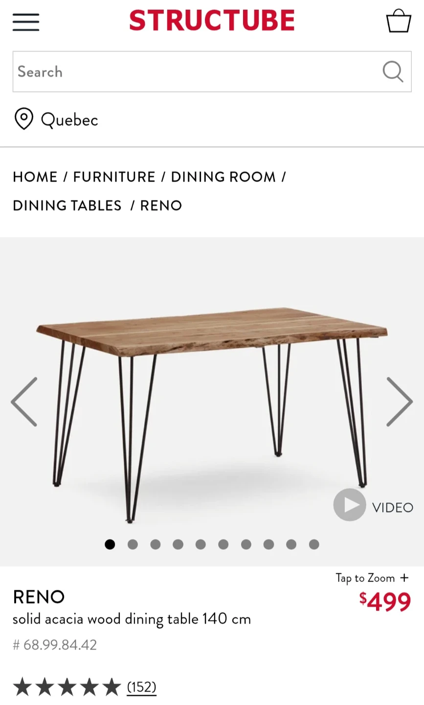 Structube Reno Solid Acacia Wood Dining Table & Chairs