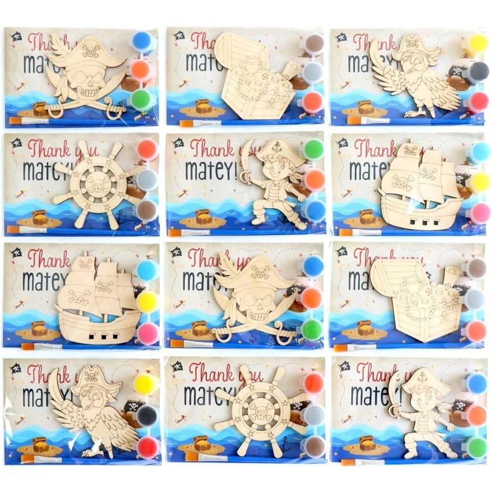 NEW~ Pirate PYO Wooden Magnet Kits, Party Favors (12 Pk)