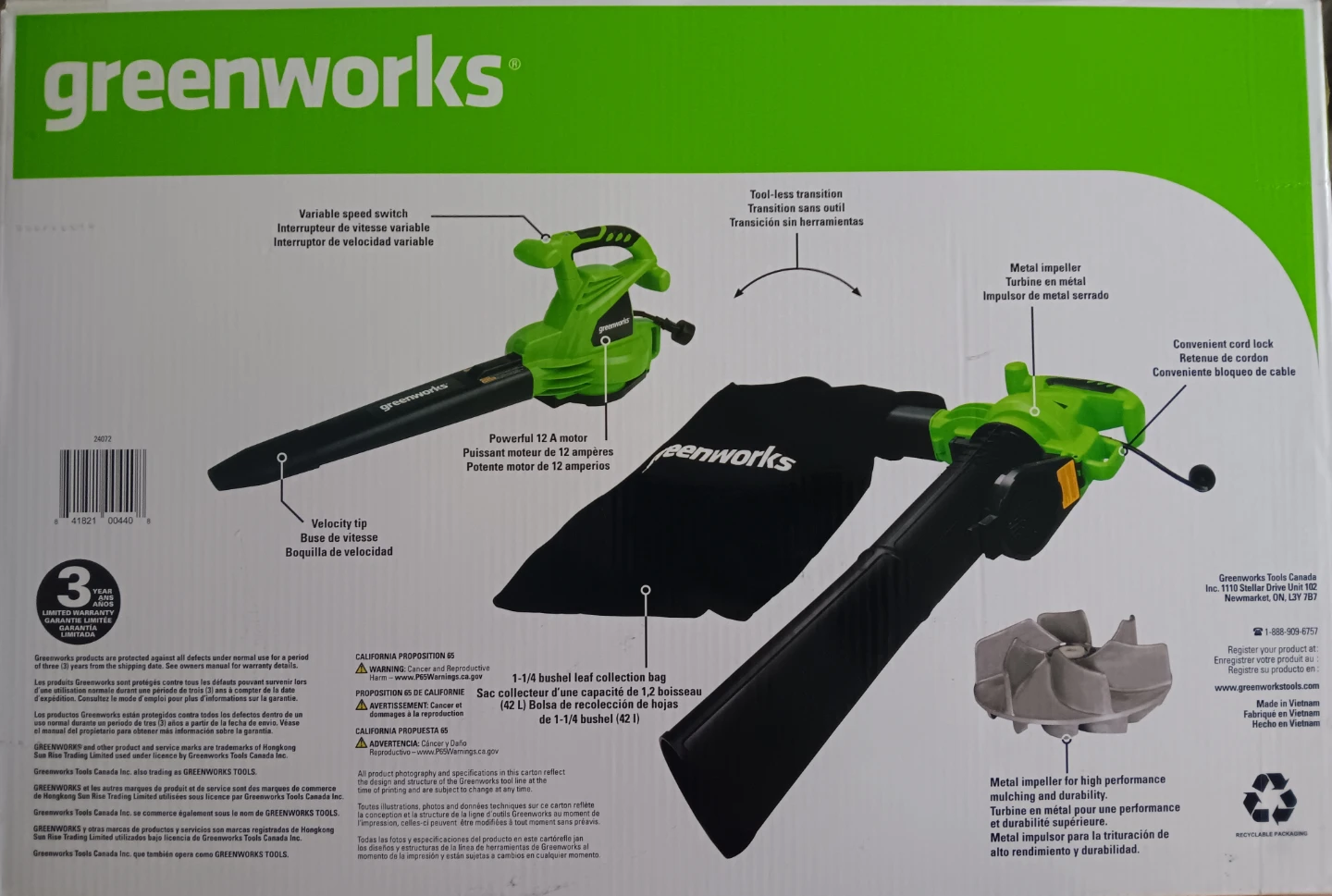 Greenworks 380 CFM Electric Blower/Vacuum - Brand New! InBox!! - photo 3