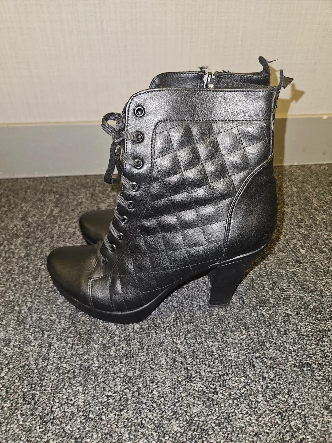Black Quilted Heeled Ankle Boots