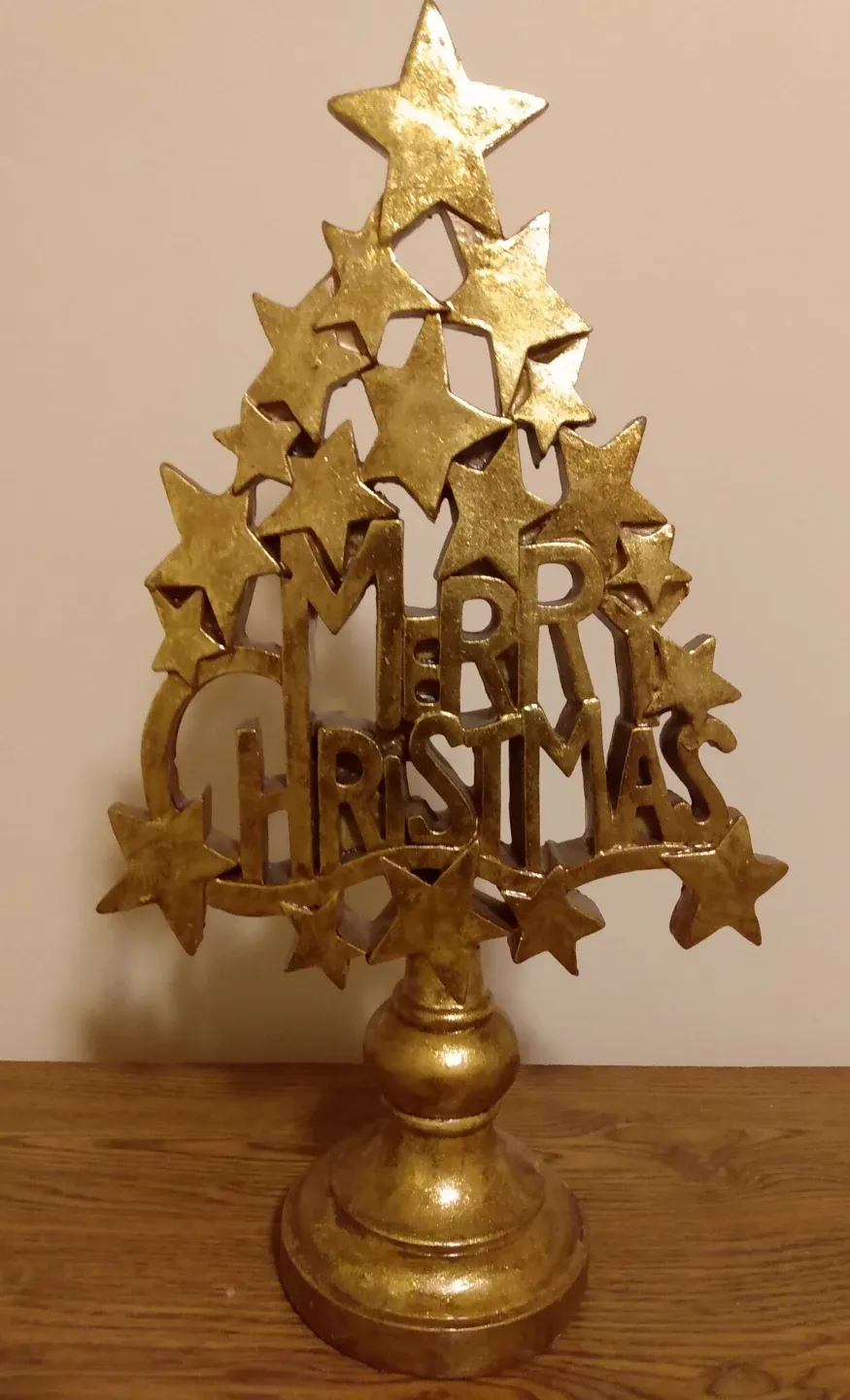 17" Antique Gold  Merry Christmas Tree Decor