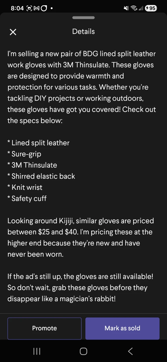 New BDG Lined Split Leather Work Gloves XL - photo 3