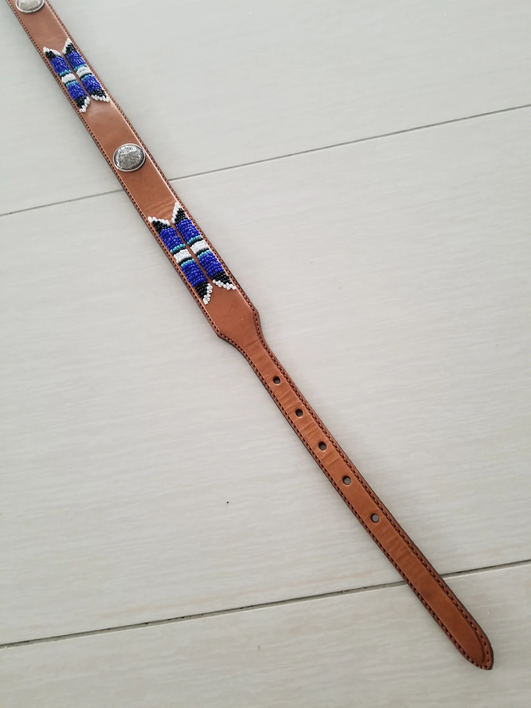 Leather Belt with Beaded Design - photo 2