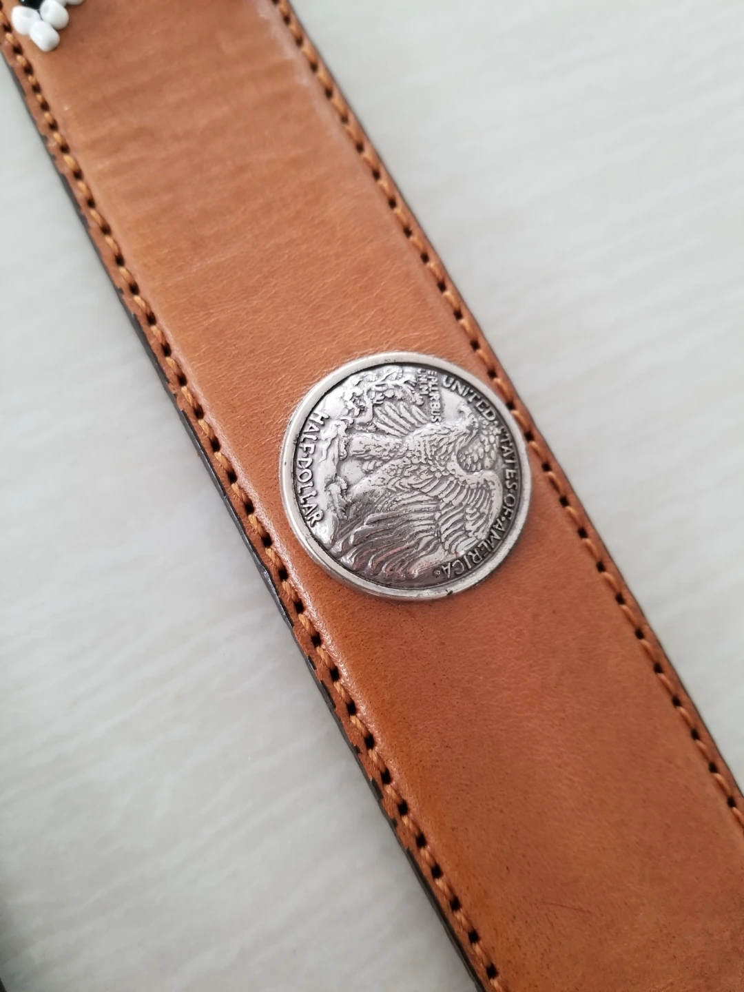 Leather Belt with Beaded Design - photo 3