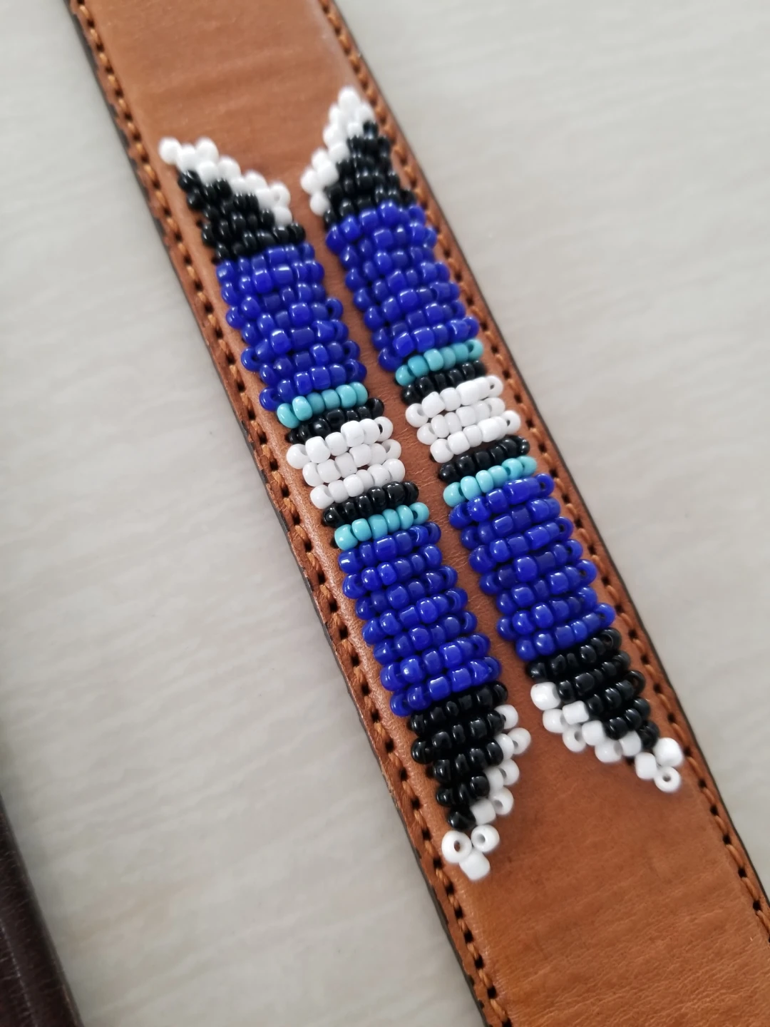 Leather Belt with Beaded Design - photo 4
