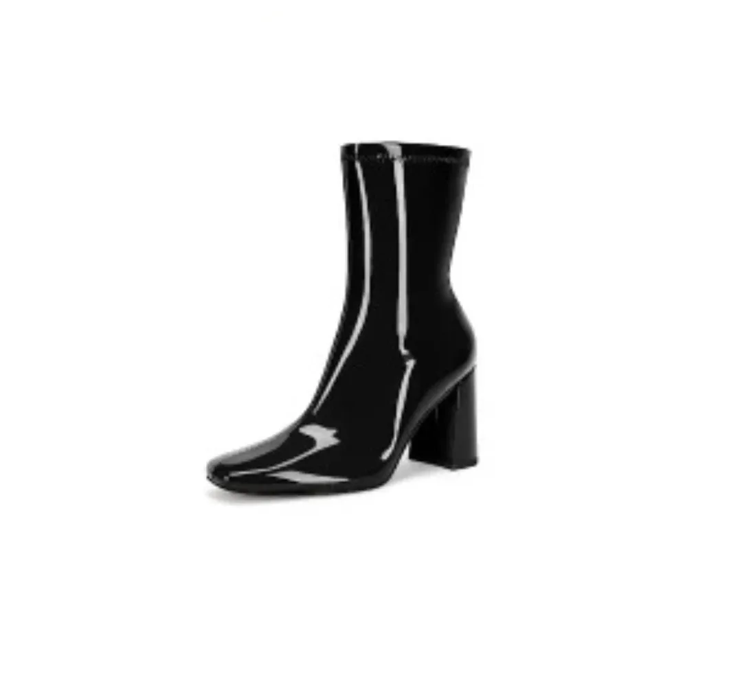 New Black Patent Heeled Ankle Boots