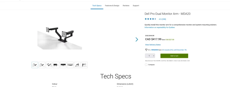 Dell Pro Dual Monitor Arm (MDA20) - photo 5