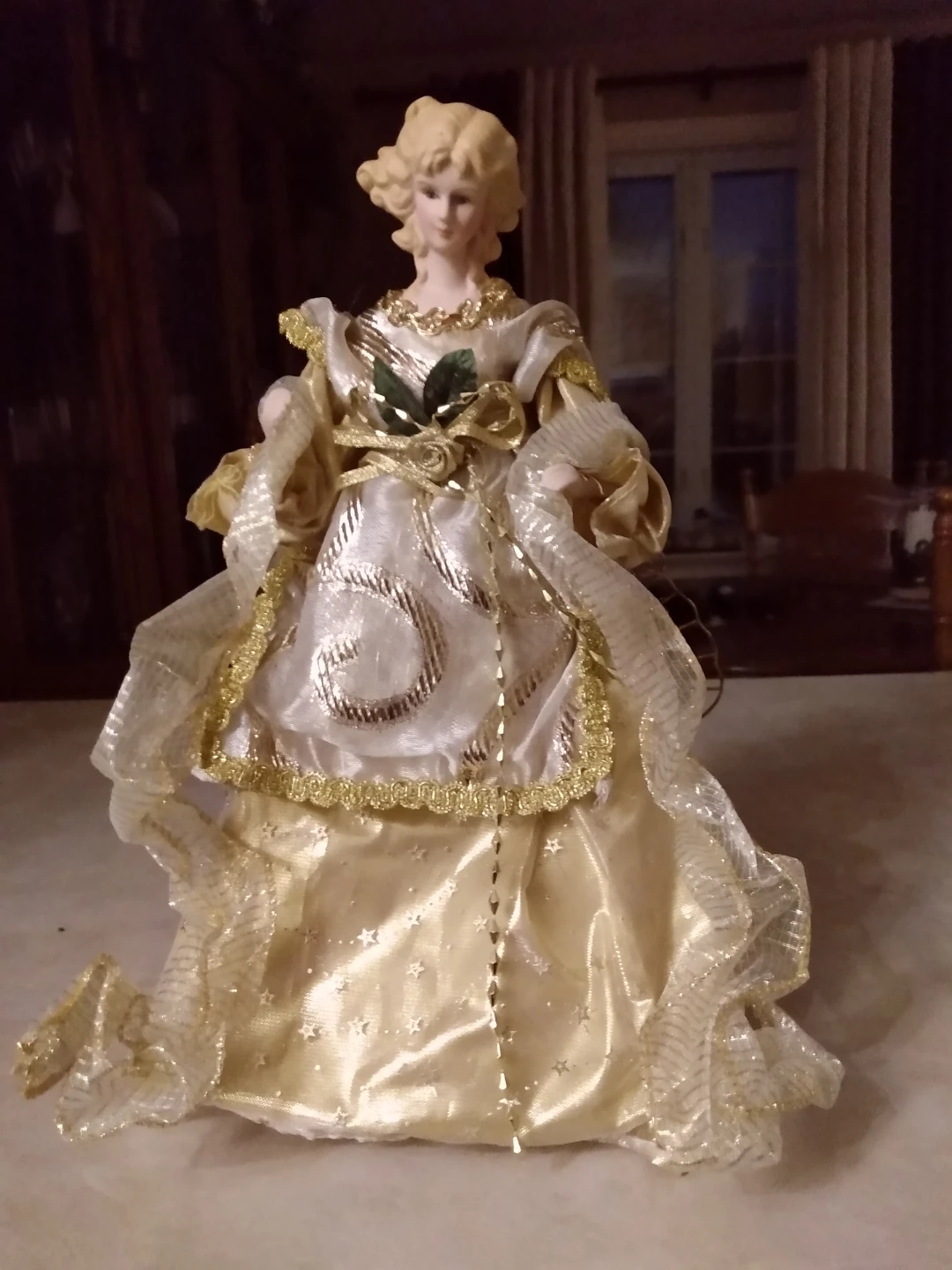 12"  Porcelain Angel Christmas tree topper in gold gown - photo 2