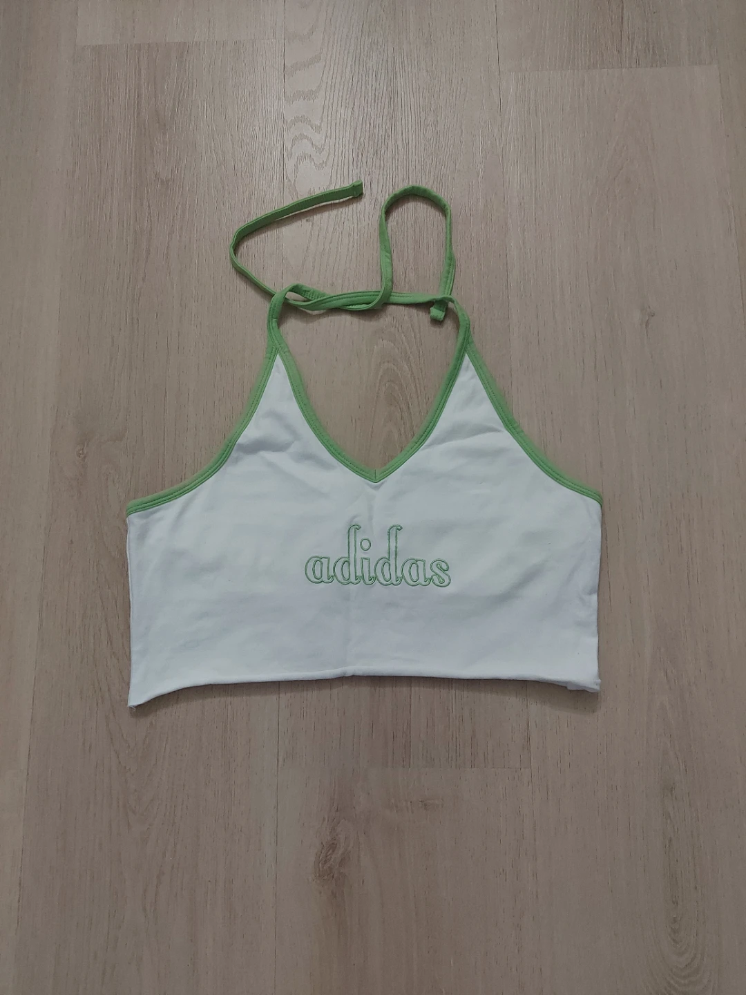 Adidas White & Green Halter Crop Top
