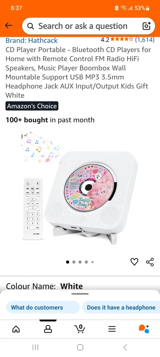 Hathcack CD Player Portable - Bluetooth - White