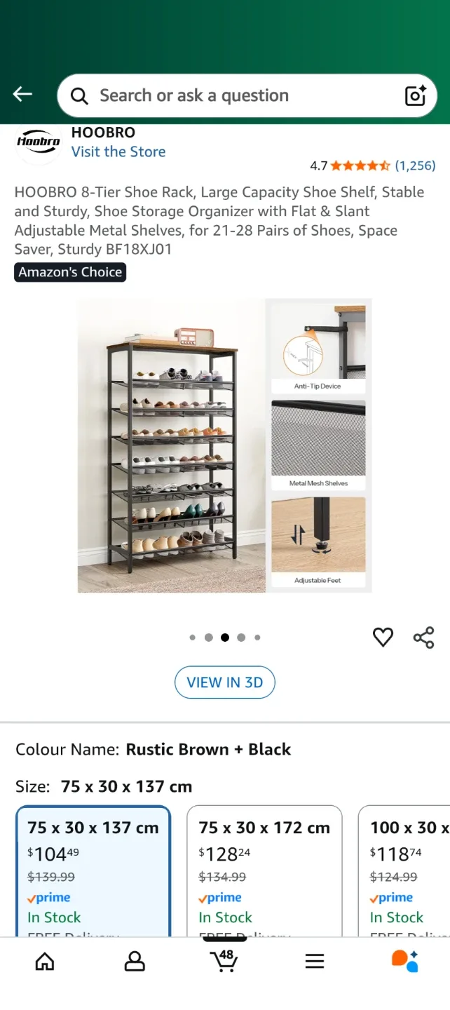 HOOBRO 8-Tier Shoe Rack - Rustic Brown + Black image indicator(5)