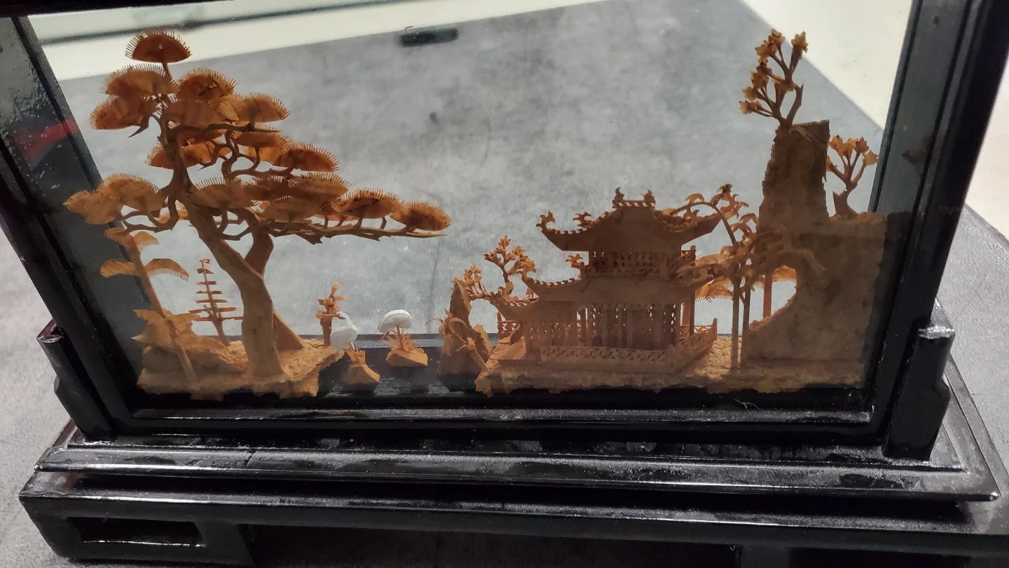Asian Carved Cork Art Shadow Box - photo 2
