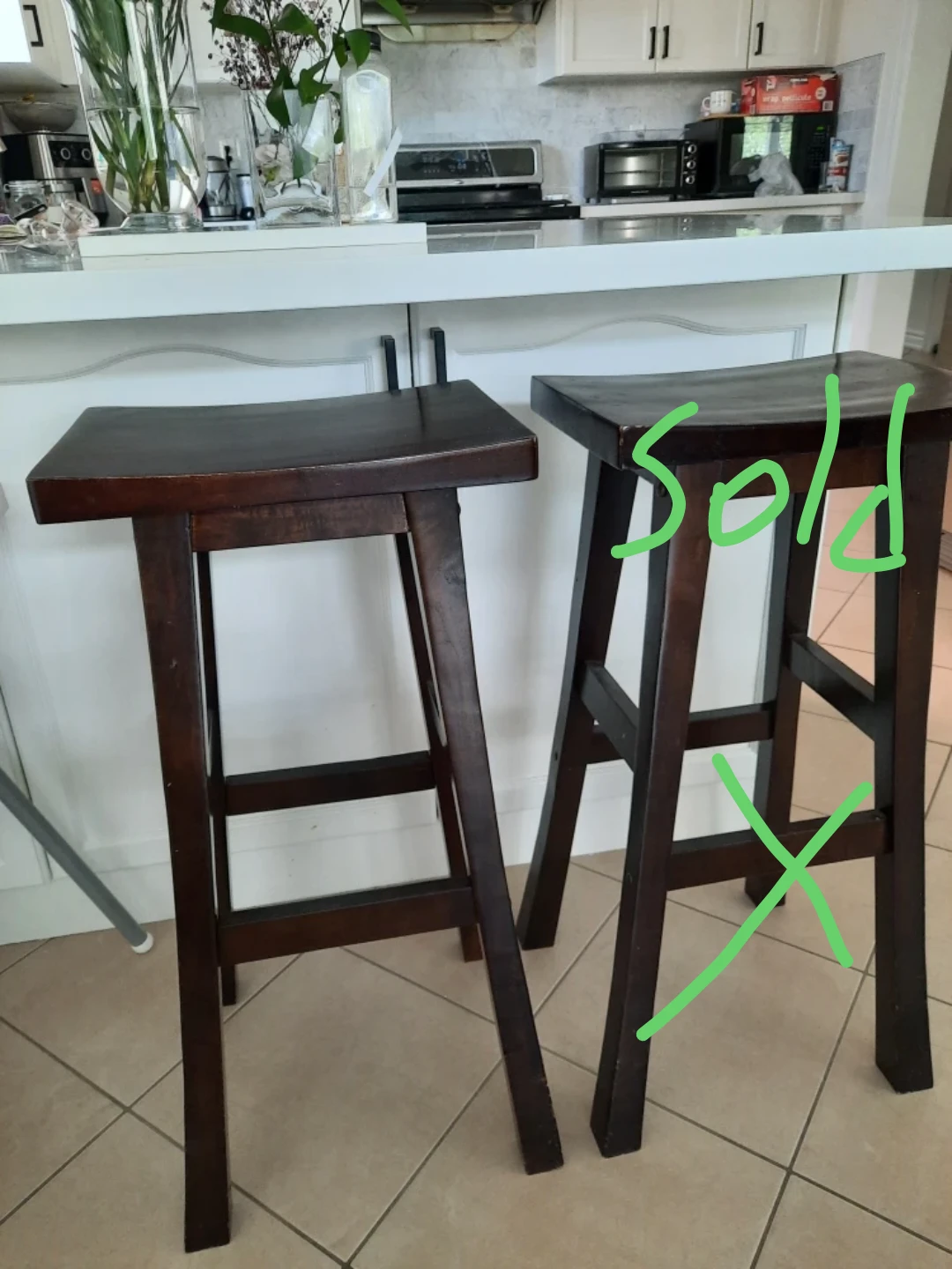 One Dark Brown Wooden Bar Stools