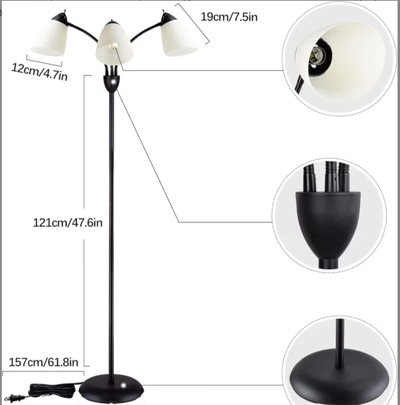 3-Light Tree Floor Lamp - Black Finish - photo 3