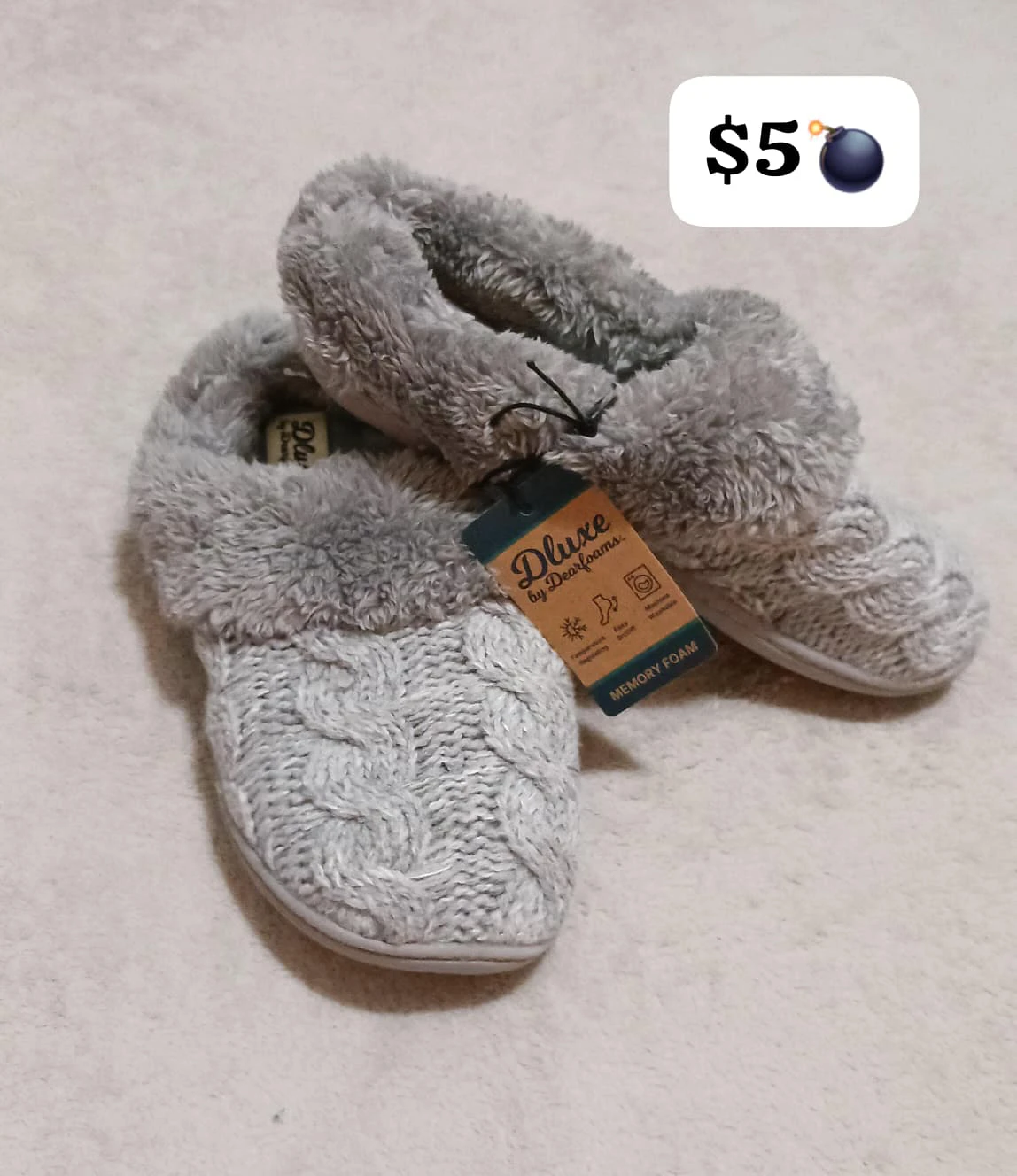 Dearfoams DLuxe Memory Foam Slippers - Gray