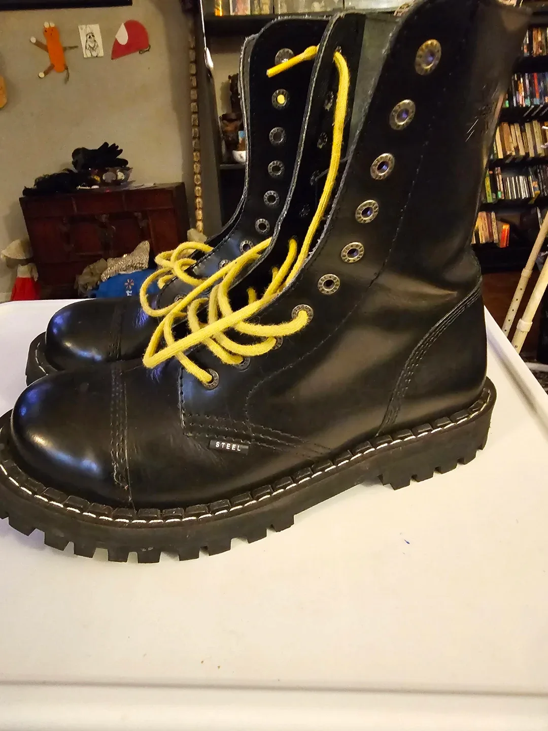 Steel Ground Boots, Black Leather