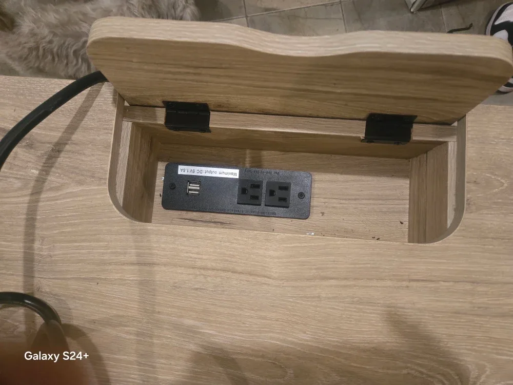 Wooden Desk with Drawers and Power Outlet image indicator(2)