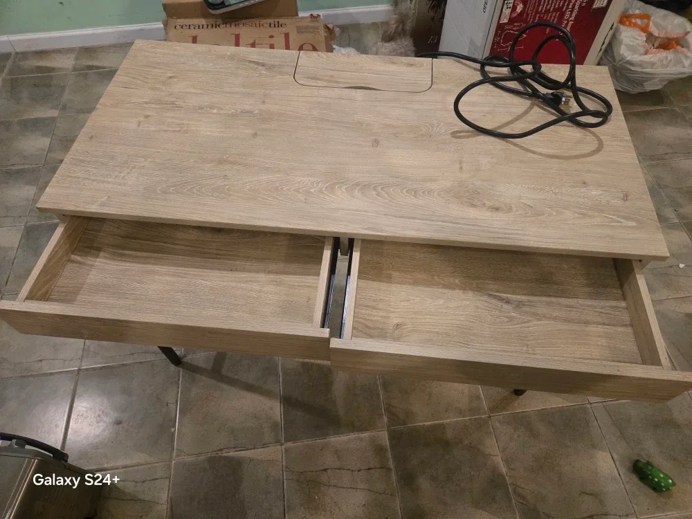 Wooden Desk with Drawers and Power Outlet image indicator(4)