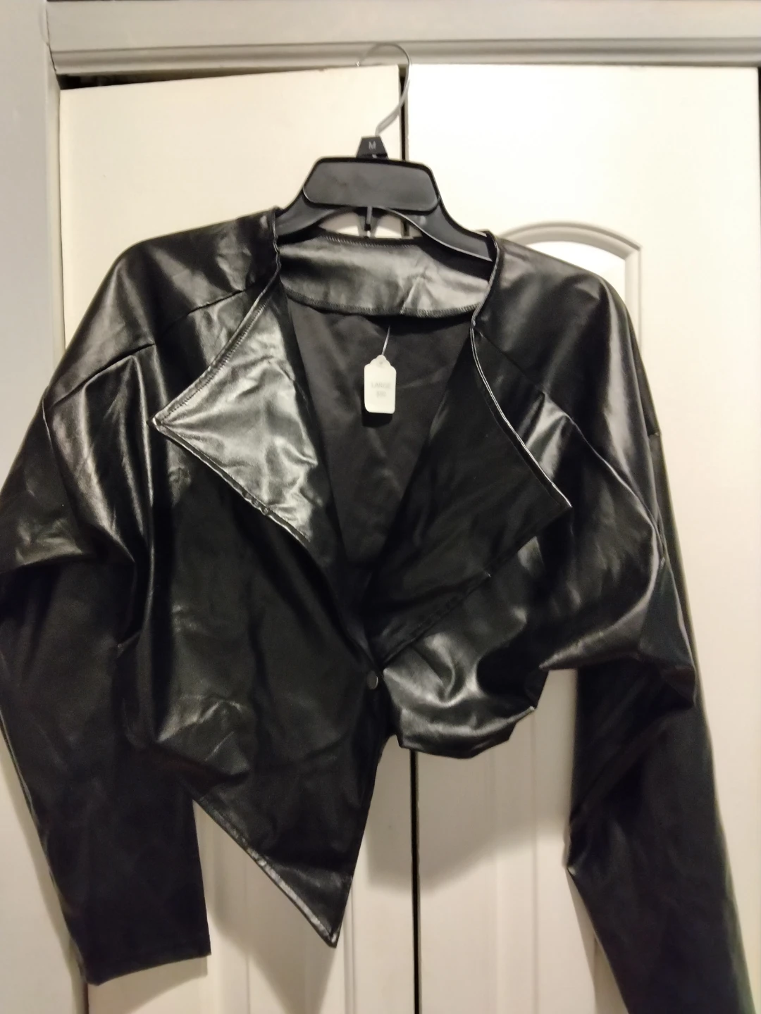 Black Faux Leather Cropped Jacket
