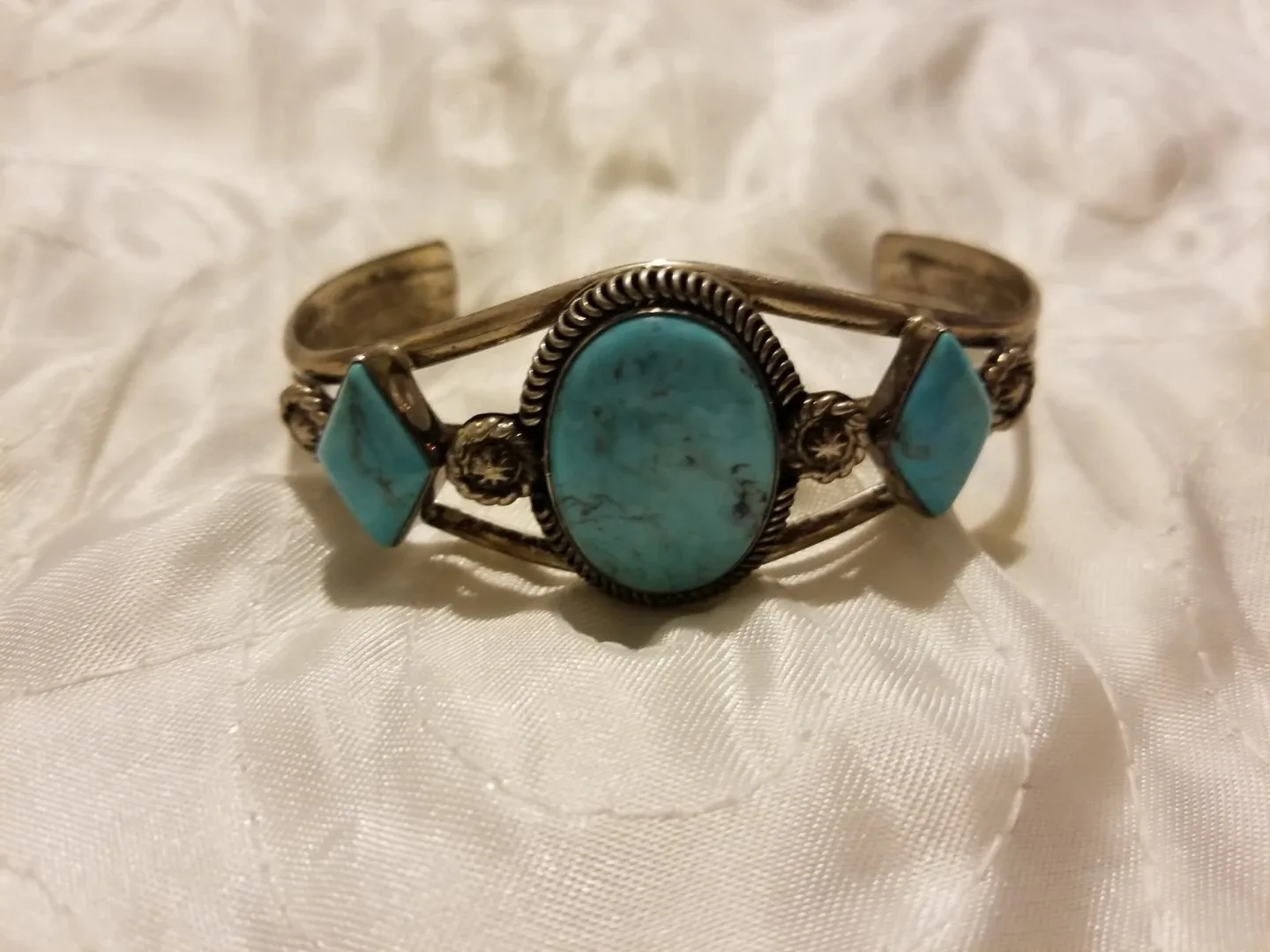 #Cleanout Turquoise Stone Cuff Bracelet Sterling silver Native