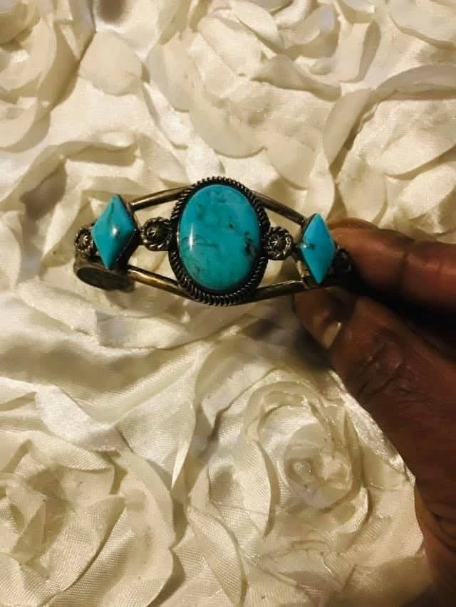 #Cleanout Turquoise Stone Cuff Bracelet Sterling silver Native - photo 3