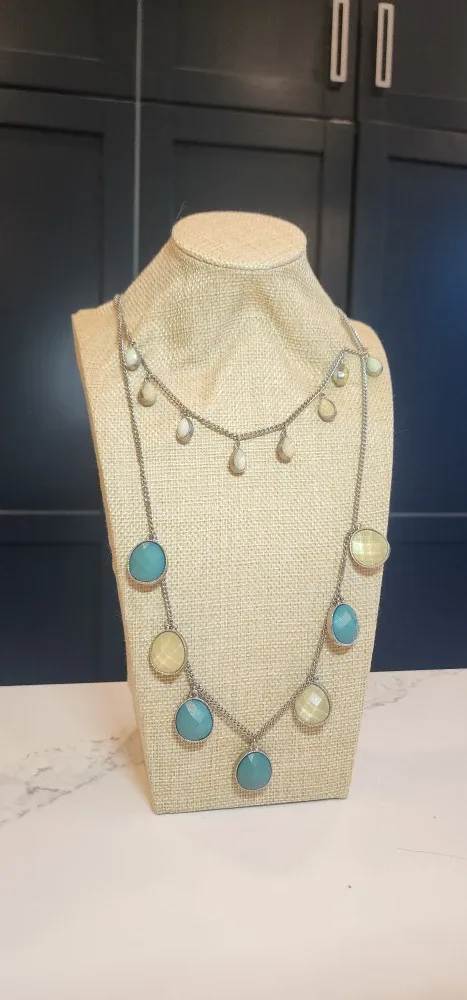 Long Layered Teardrop & Oval Gem Necklace – Boho Chic Style