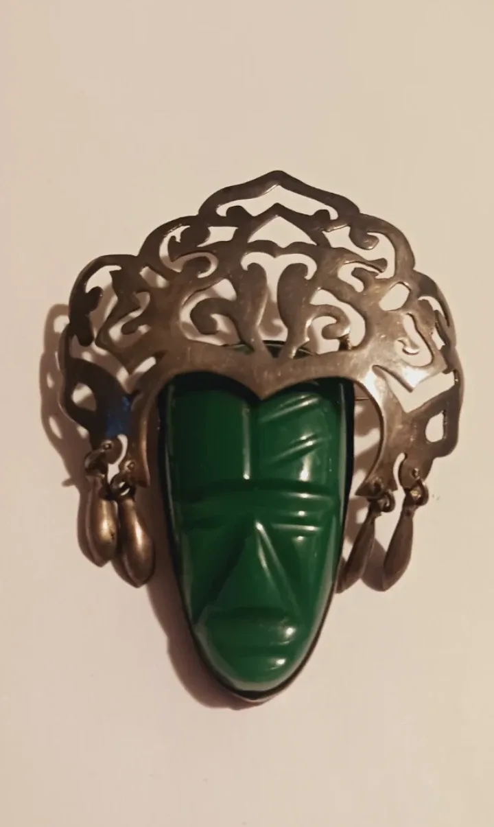 Sterling Silver 925 Gorgeous Aztec Mayan Warrior Mask Brooch