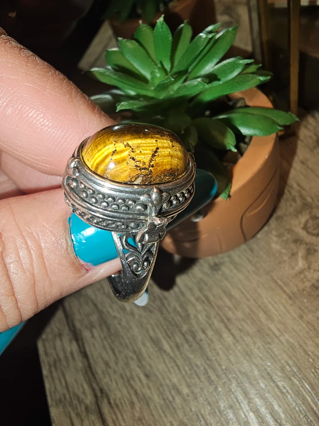Silver Ring with tiger eye gold  Stone