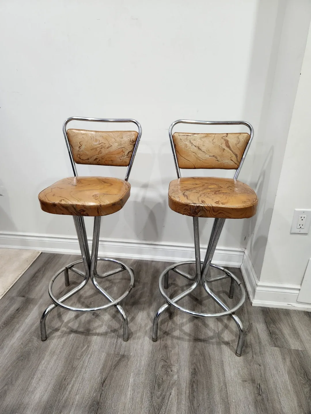 Vintage Chrome Swivel Bar Stools - Set of 2