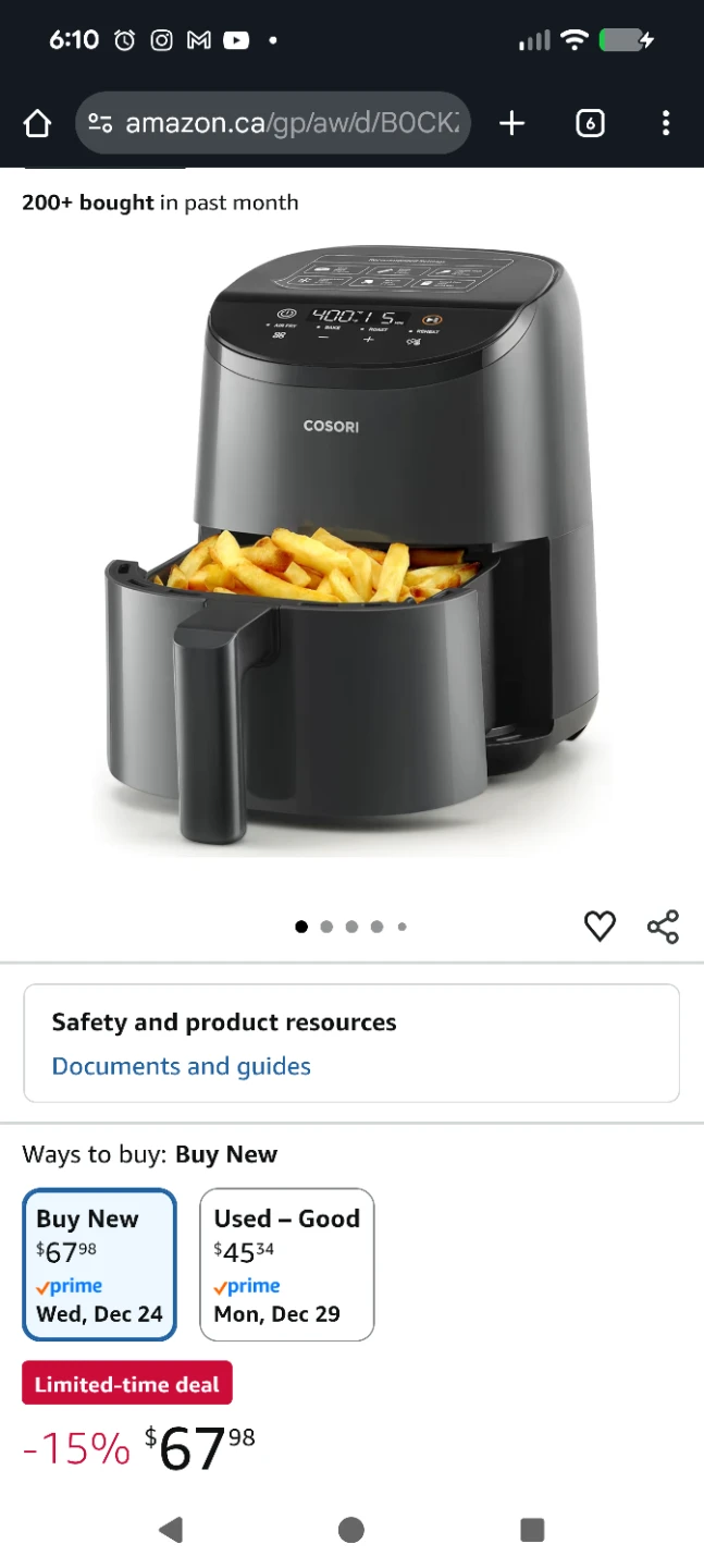 Cosori Lite 2.0-Liter Mini Air Fryer -  New!