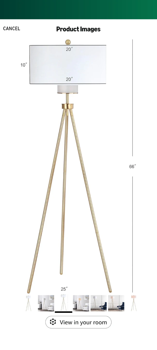Gold Tripod Floor Lamp, 66" Height