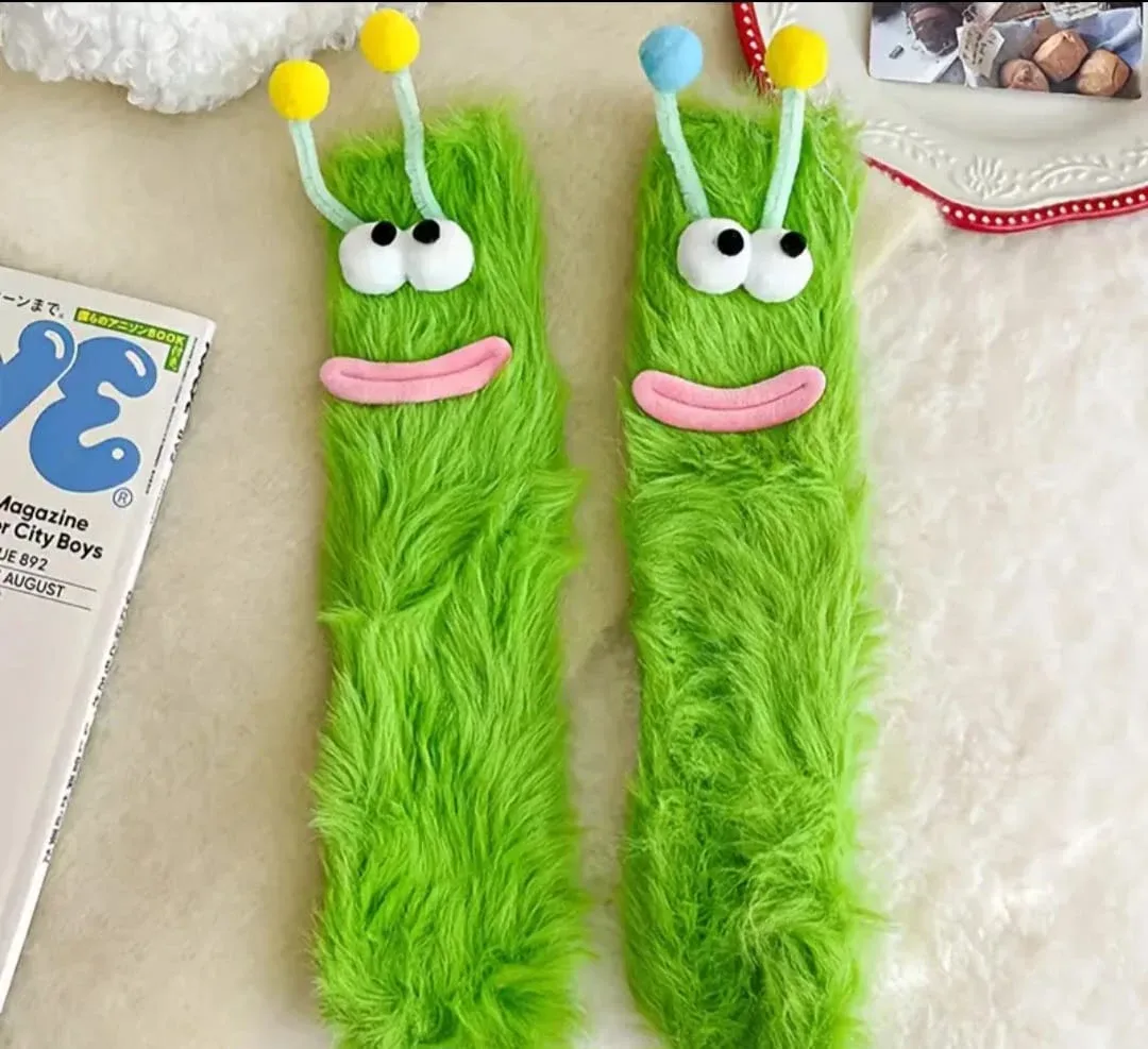 Cute caterpillar Plush Socks - One Size standard image indicator(10)
