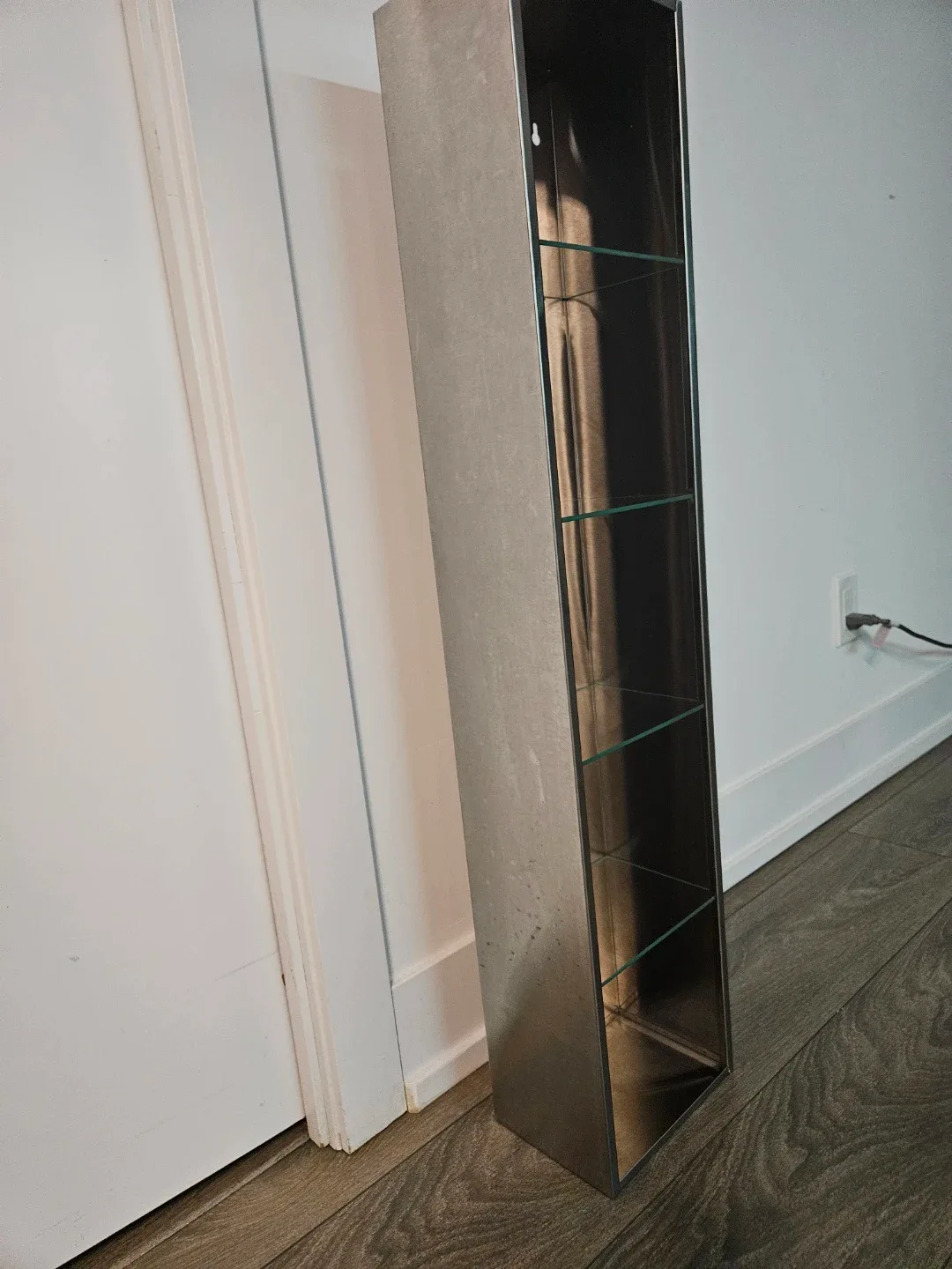 Tall Silver Metal & Glass Shelf image indicator(5)