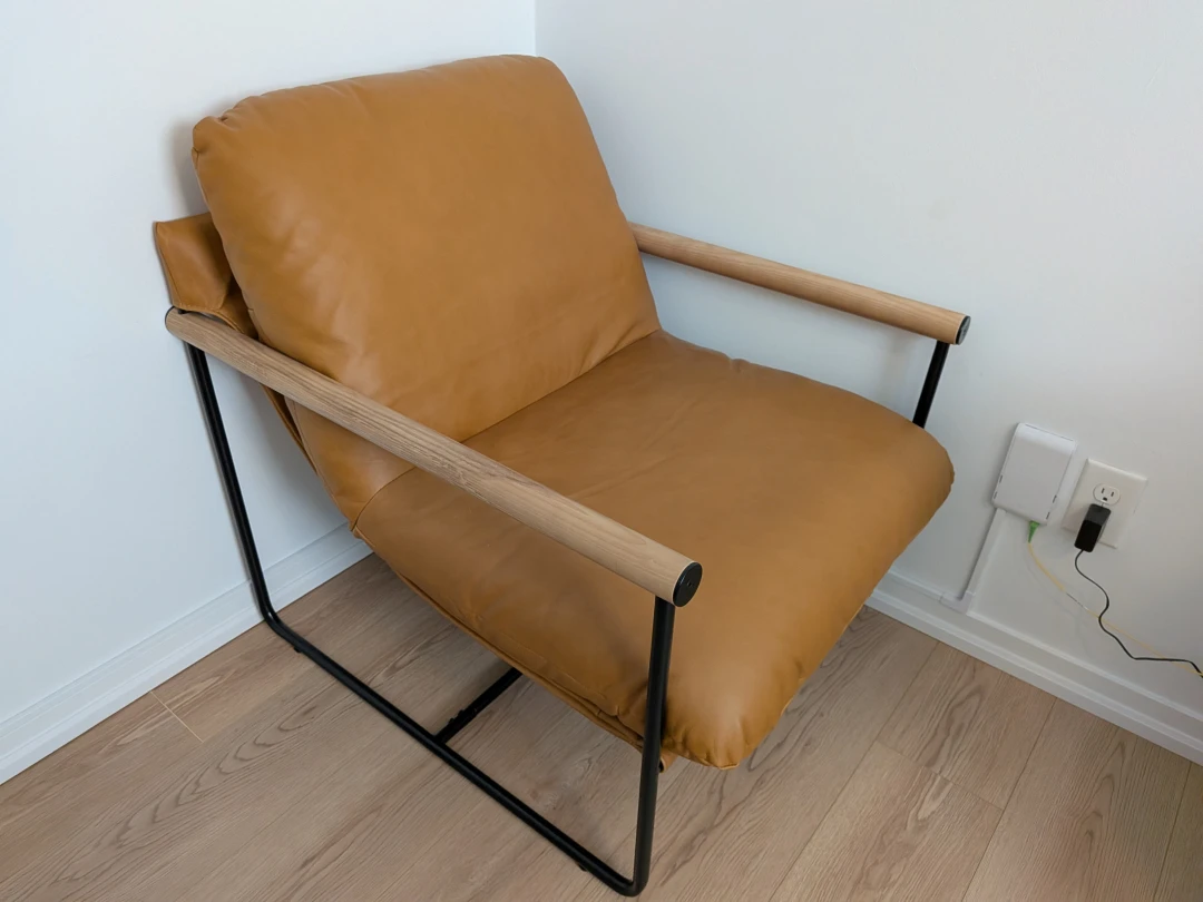 Real leather light brown sling lounge chair - photo 2