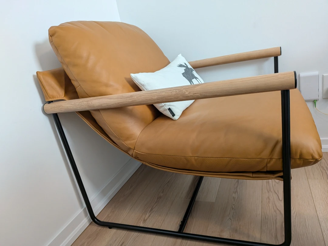 Real leather light brown sling lounge chair - photo 4