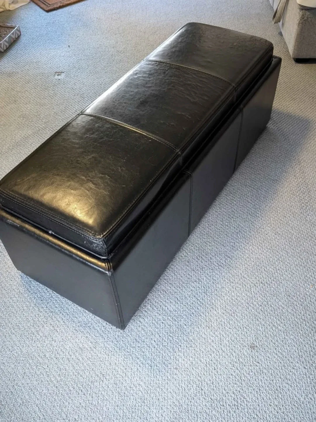 Black Faux Leather Storage Ottoman with Tray