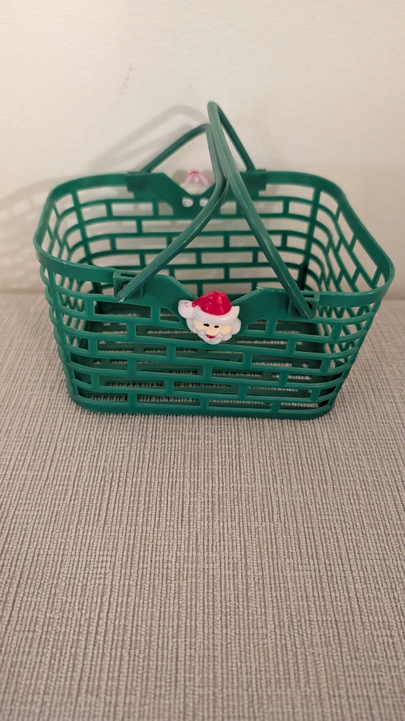 Green Plastic Christmas Basket with Santa Details