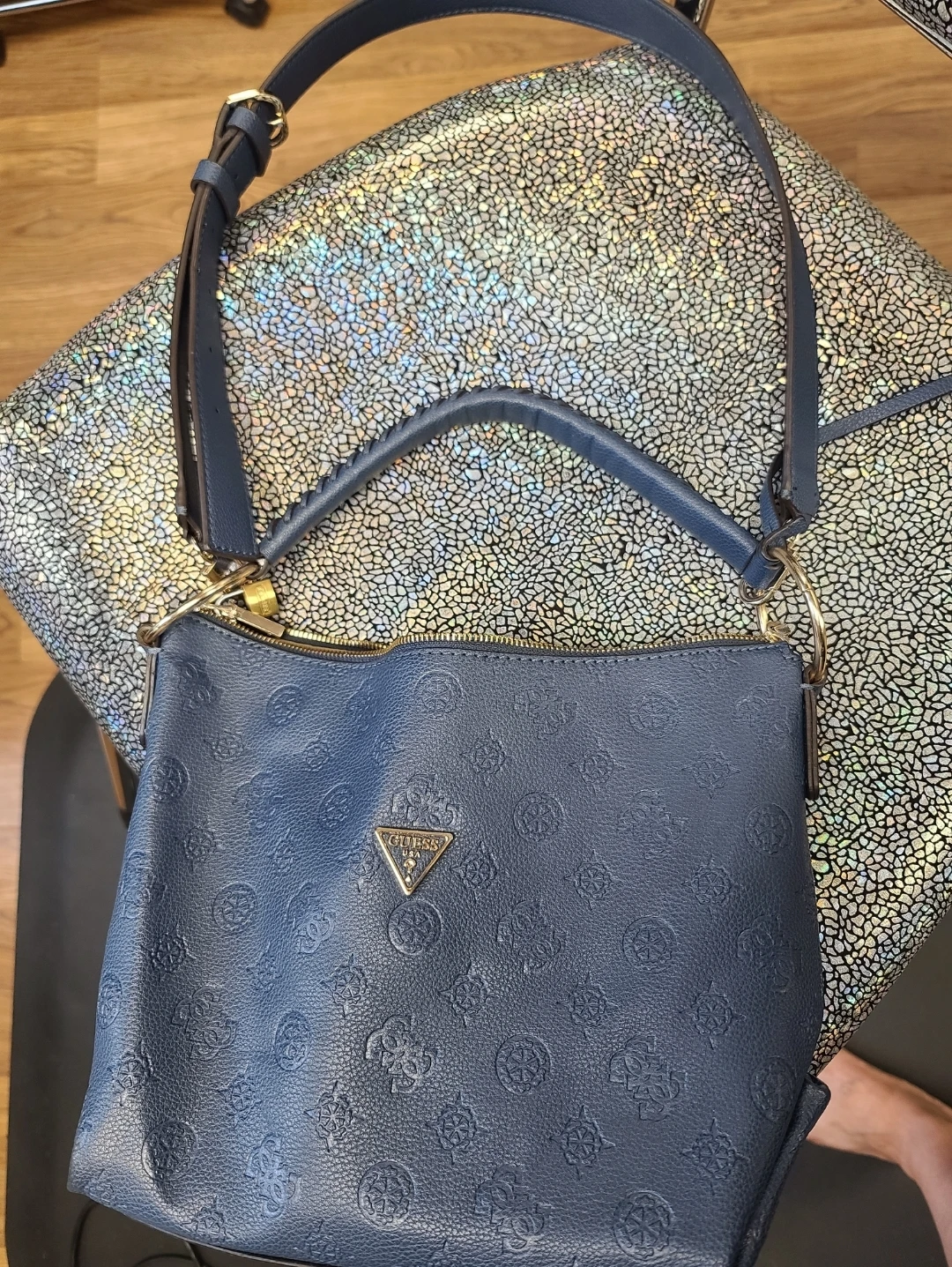 Guess Blue Embossed Brand New Leather Shoulder Bag