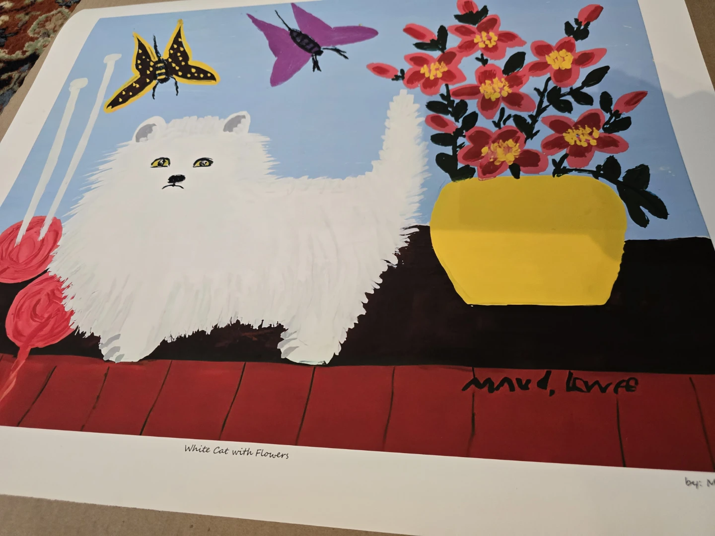 White Cat with Flowers by Maud Lewis lithograph - photo 3