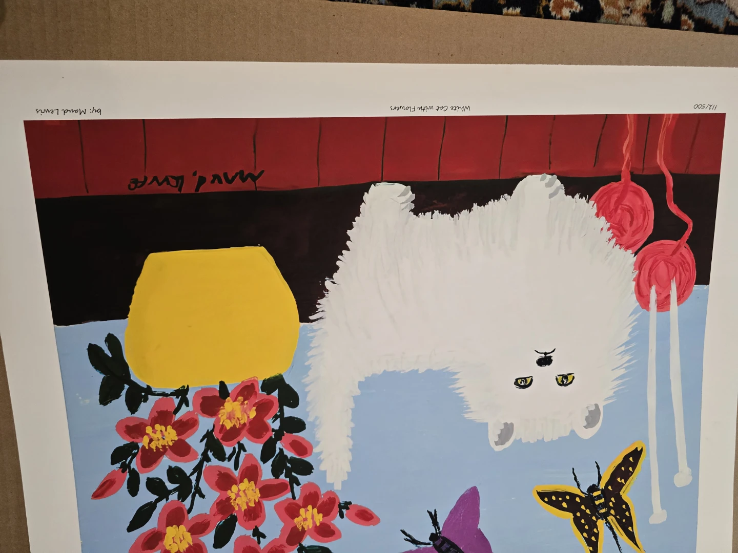 White Cat with Flowers by Maud Lewis lithograph - photo 4
