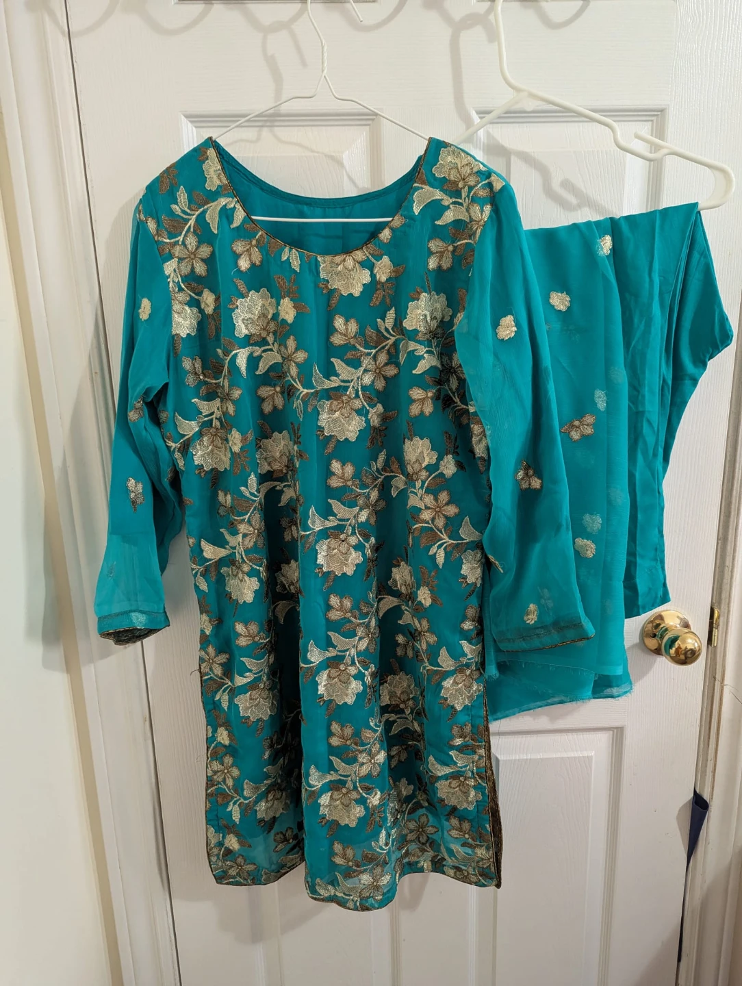 Teal Embroidered Salwar Kameez and dupatta