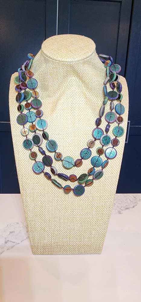 Multi-Strand Disc Necklace – Teal, Green & Purple Tones - photo 2