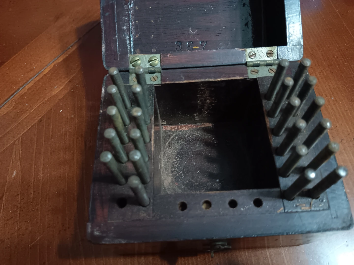 Wooden Box with antique watch maker staking tools - photo 4