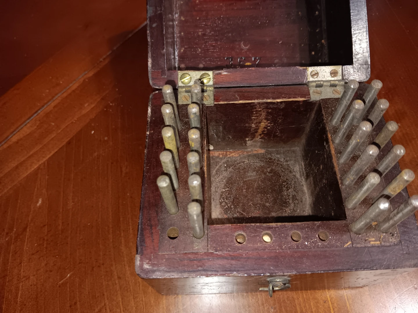 Wooden Box with antique watch maker staking tools - photo 5