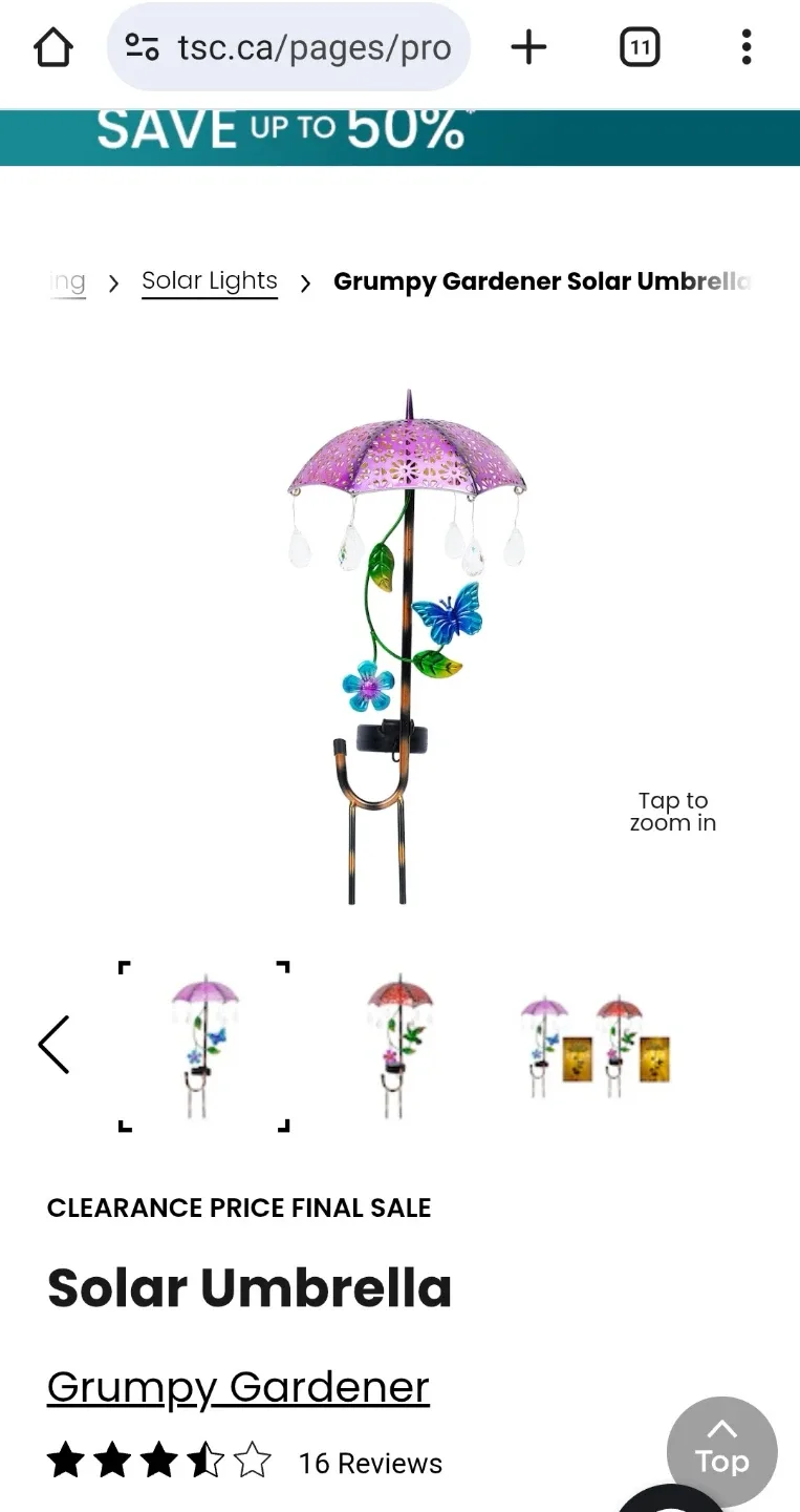 Grumpy Gardener Solar Umbrella Garden Decor - Butterfly