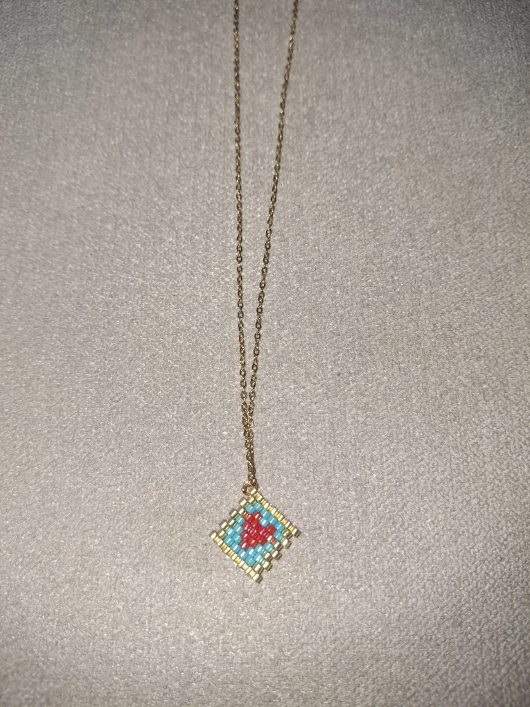Beaded Square Pendant Necklace