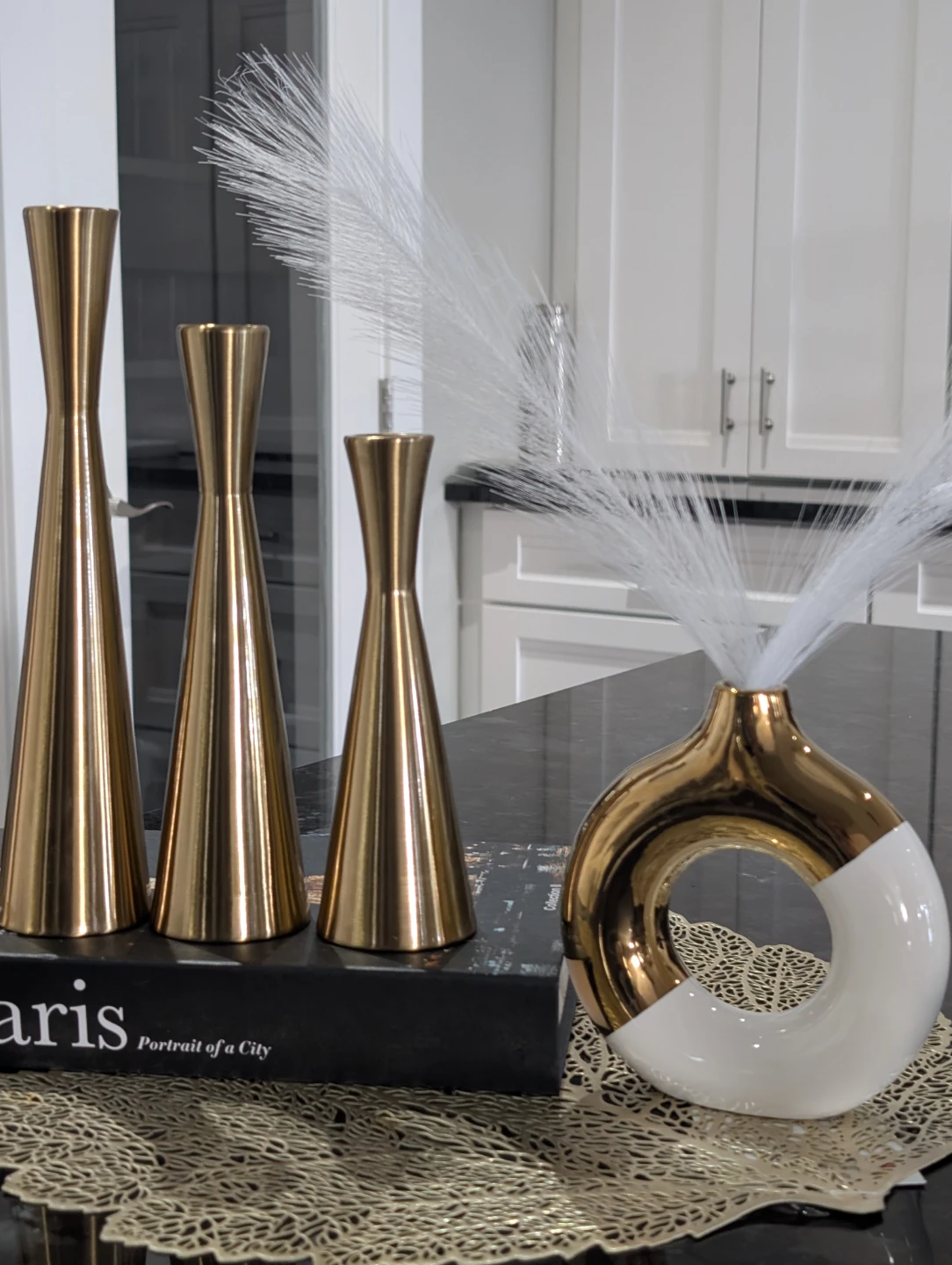 Gold Candle Holders & Decorative Vase Set - photo 2