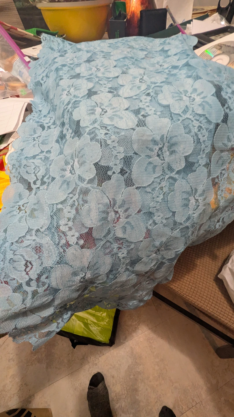 Light Blue Floral Lace Fabric Table Runner